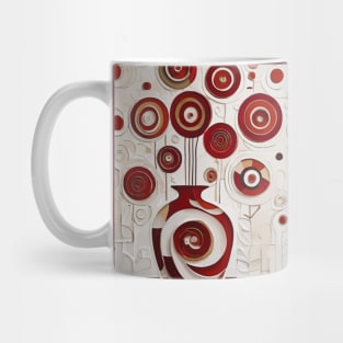 Red Gold White Abstract Flowers in a Swirly Vase Mug